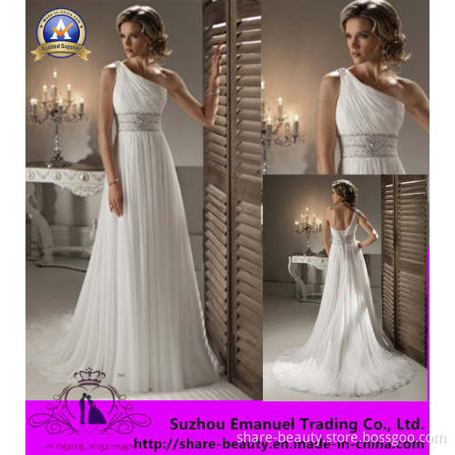 Really Cheap Chiffon Beach Wedding Dresses Court Train Backless One Shoulder Sash Sequins Beads Elegant Fashion 2014 Latest Bridal Gowns